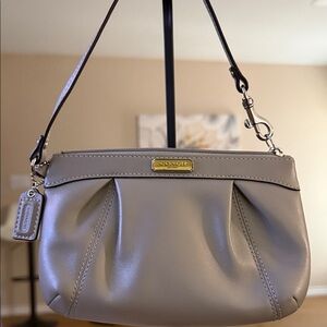 Coach Gray Leather Pleated Wristlet